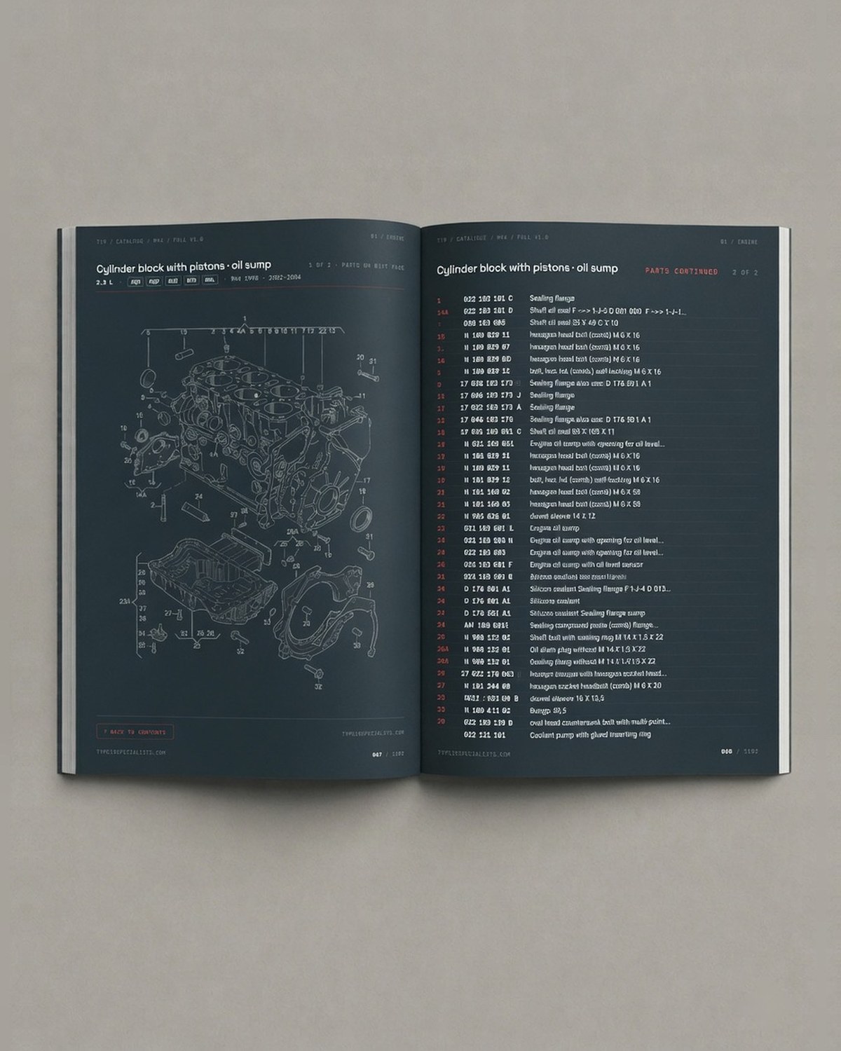 Mk4 Golf Master Parts Catalogue — opened to the section contents pages