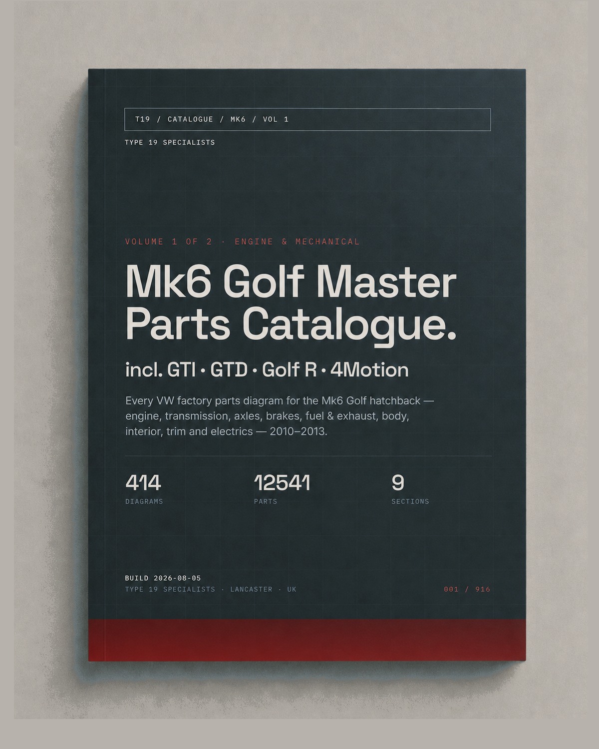 Mk6 Golf Master Parts Catalogue Vol 1 Engine & Mechanical — front cover, 2010–2013 incl. GTI, GTD & Golf R
