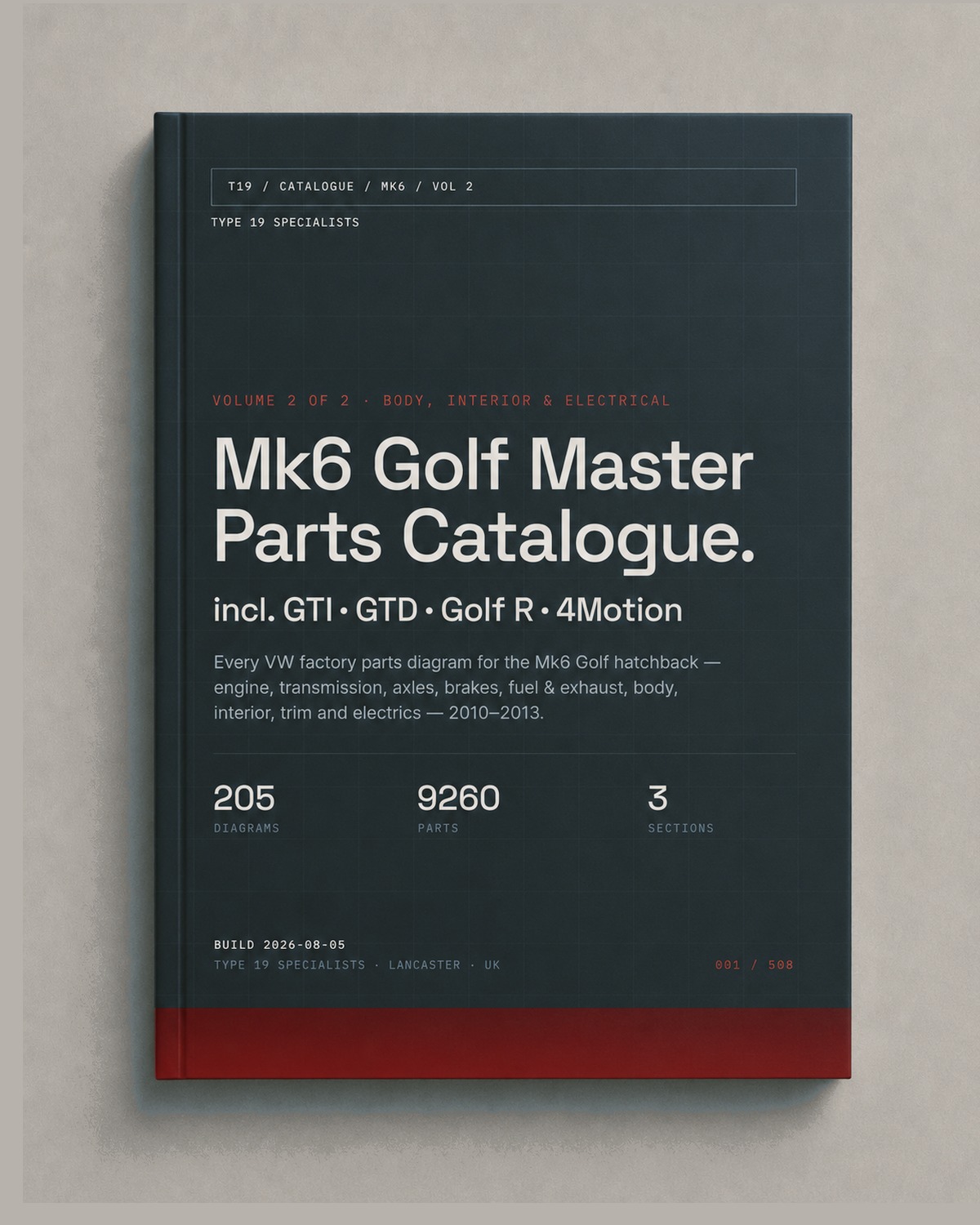 Mk6 Golf Master Parts Catalogue Vol 2 Body, Interior & Electrical — front cover, 2010–2013 incl. GTI, GTD & Golf R