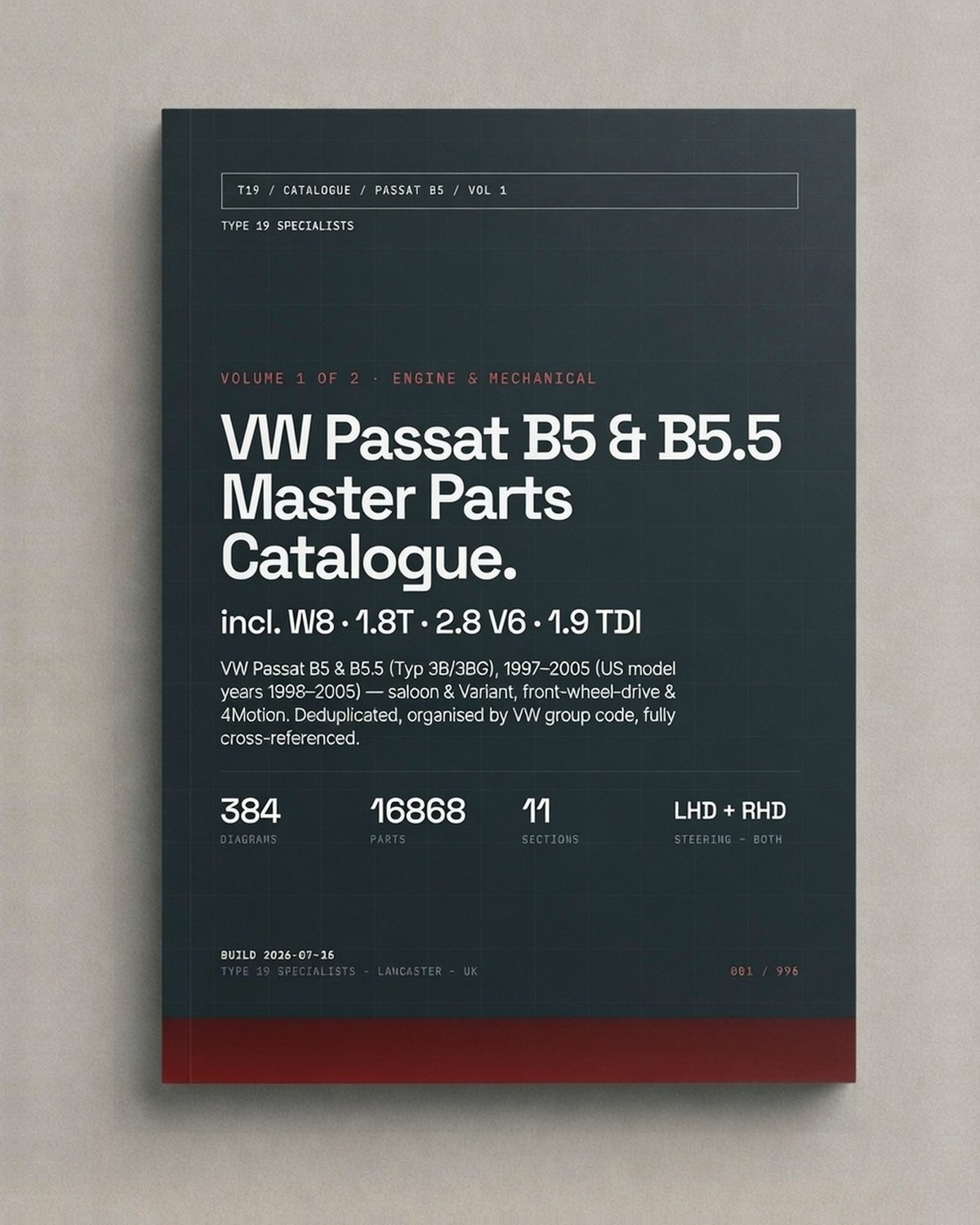 VW Passat B5 & B5.5 Master Parts Catalogue Vol 1 Engine & Mechanical — front cover, Typ 3B/3BG 1997-2005