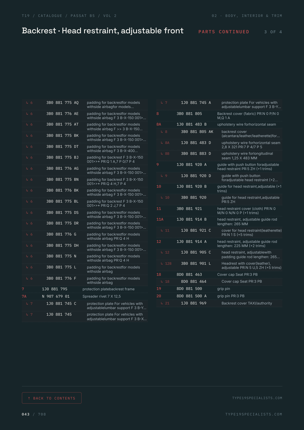 VW Passat B5 Vol 2 Master Parts Catalogue — factory exploded diagram with callout numbers