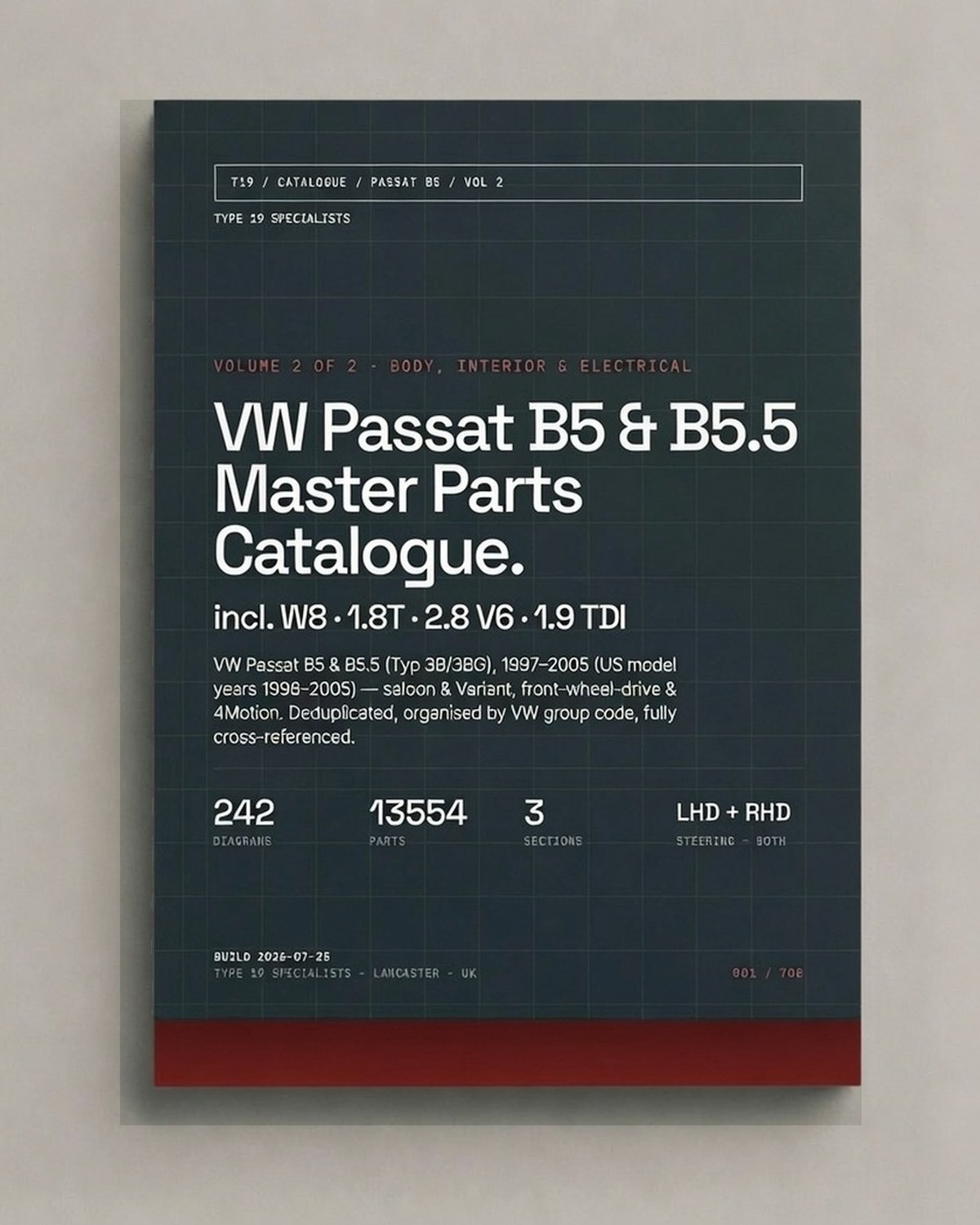 VW Passat B5 & B5.5 Master Parts Catalogue Vol 2 Body, Interior & Electrical — front cover, Typ 3B/3BG 1997-2005