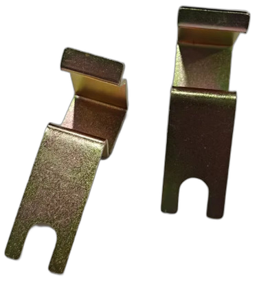 MK2 Golf 16v plug lead carrier retaining clips — angled detail view showing yellow zinc finish and pressed-steel construction