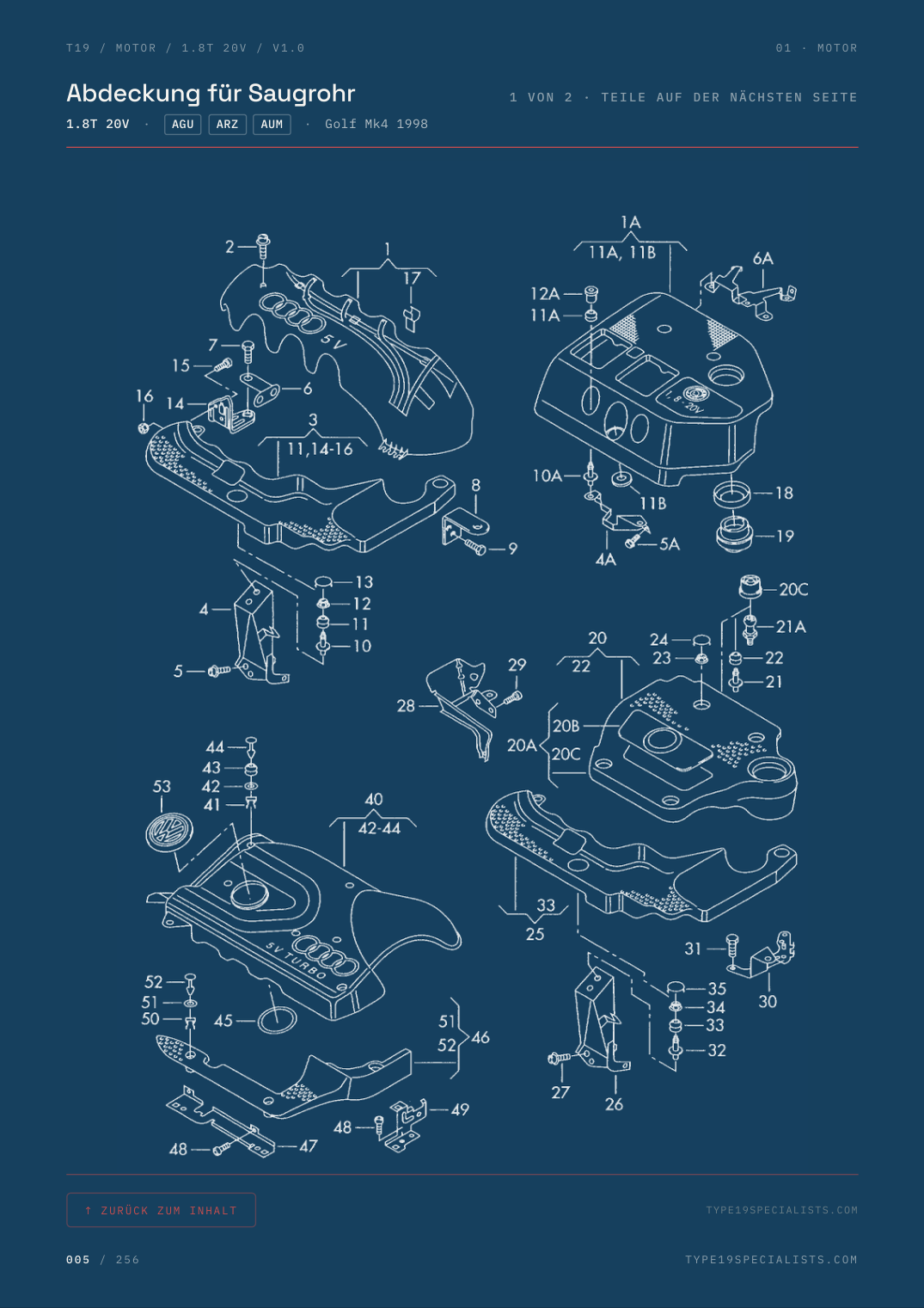 Master-Motor-Referenz — 1.8T 20V — Werks-Teilediagramm