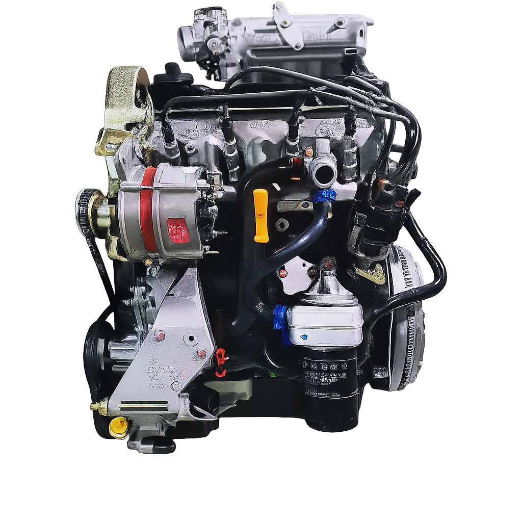 Type 19 reconditioned EV 1.8 8V engine — three-quarter studio shot showing the OEM intake manifold and ancillaries
