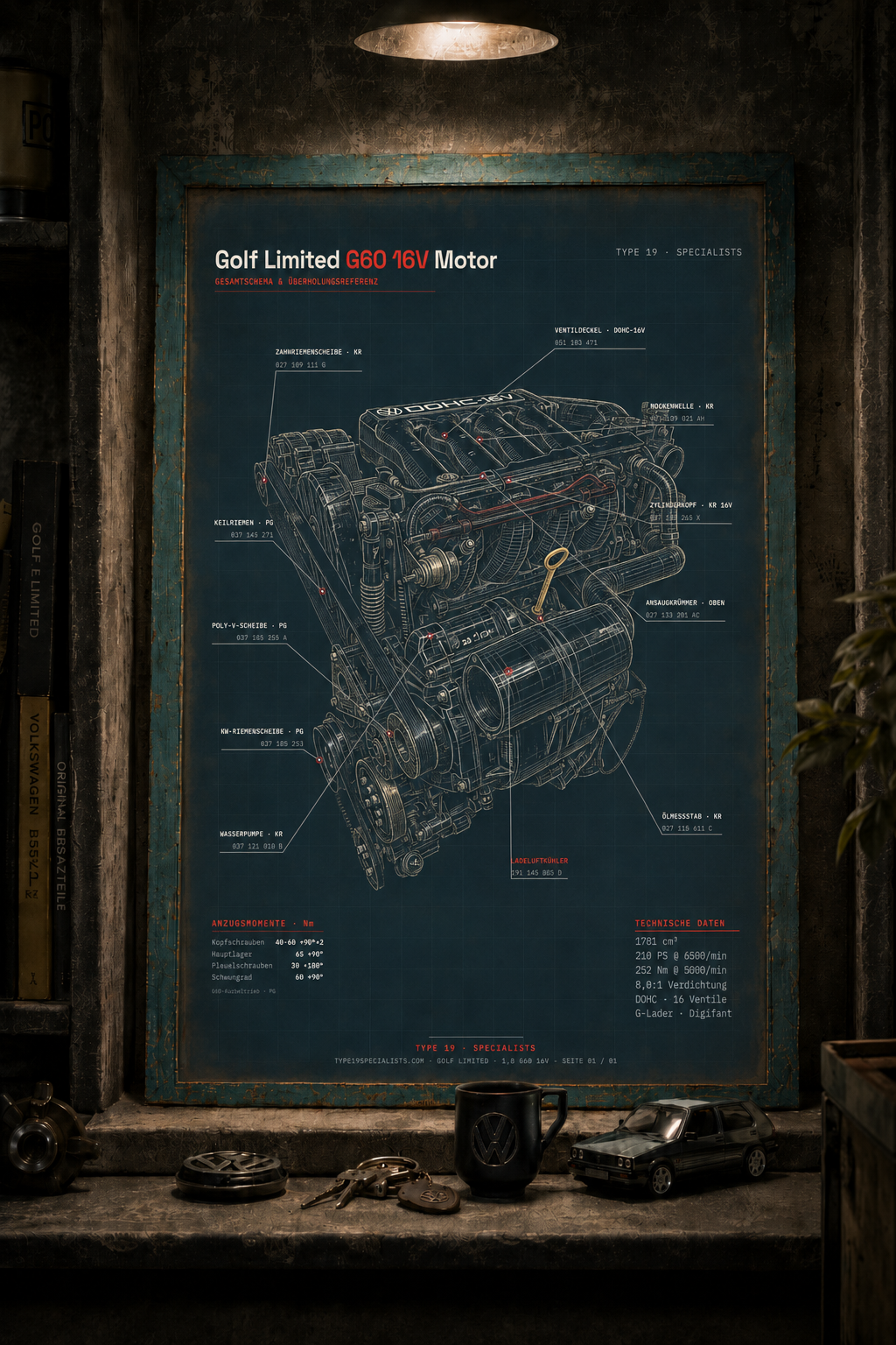 Golf Limited G60 16V Motor-Blueprint — A2 Kunstdruck