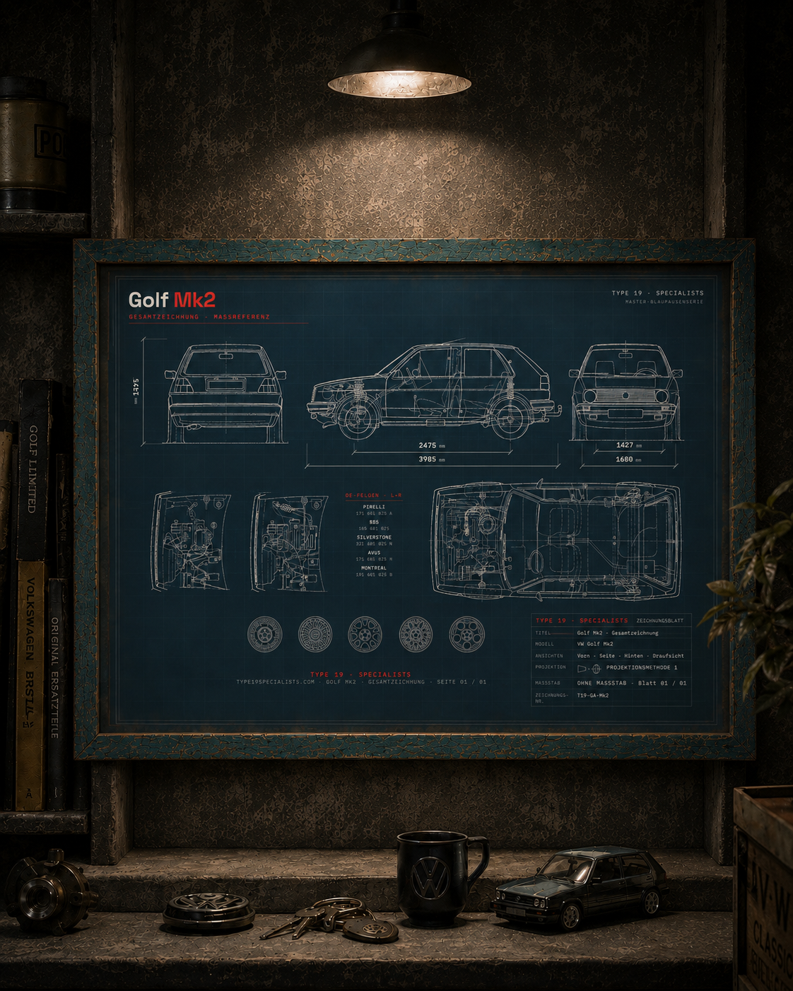 Golf Mk2 Gesamtansicht — A2 Blueprint-Druck