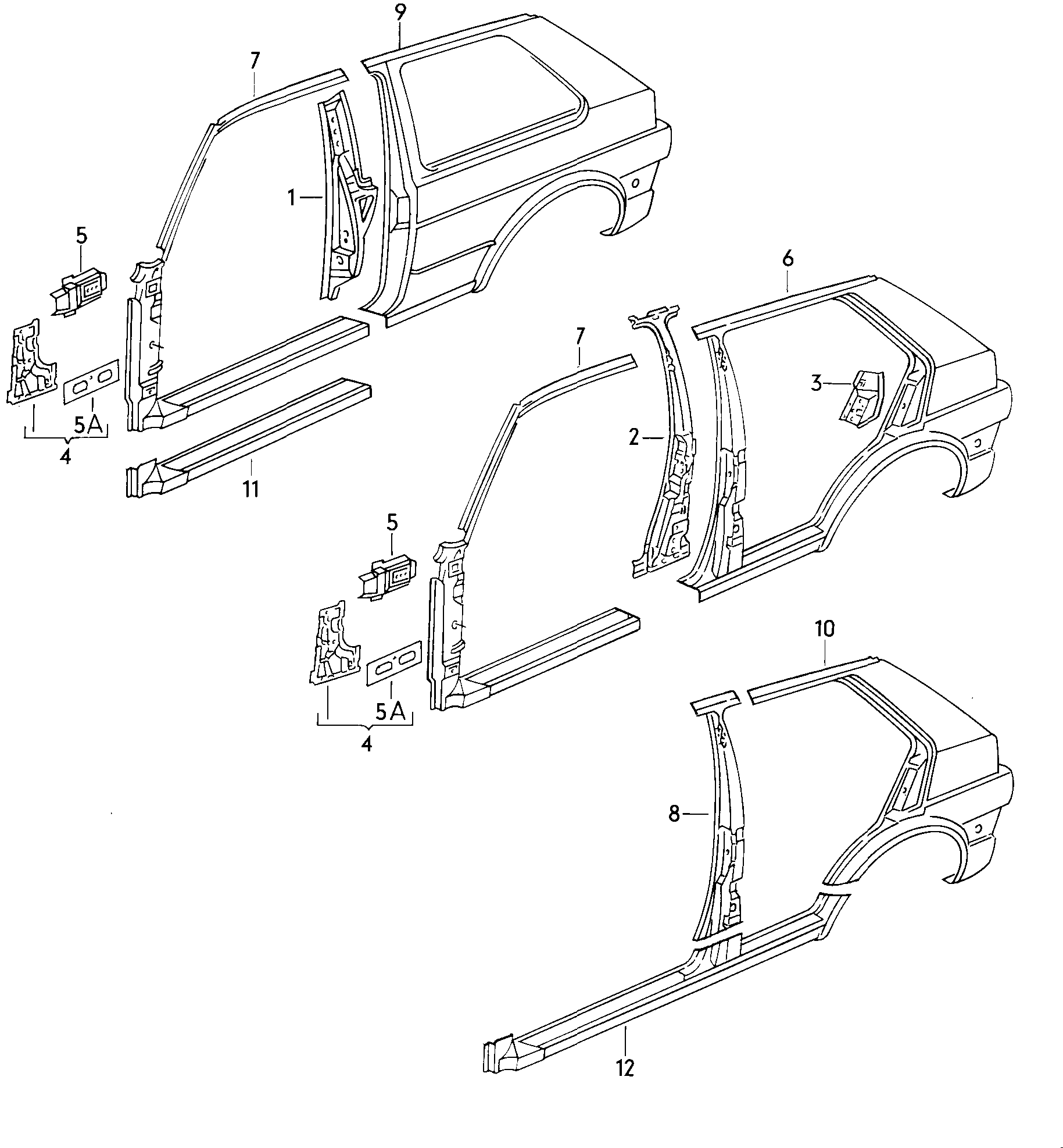 ETKA exploded diagram showing inner sill reinforcement panel (part 5A) in context of the Mk2 Golf lower sill assembly