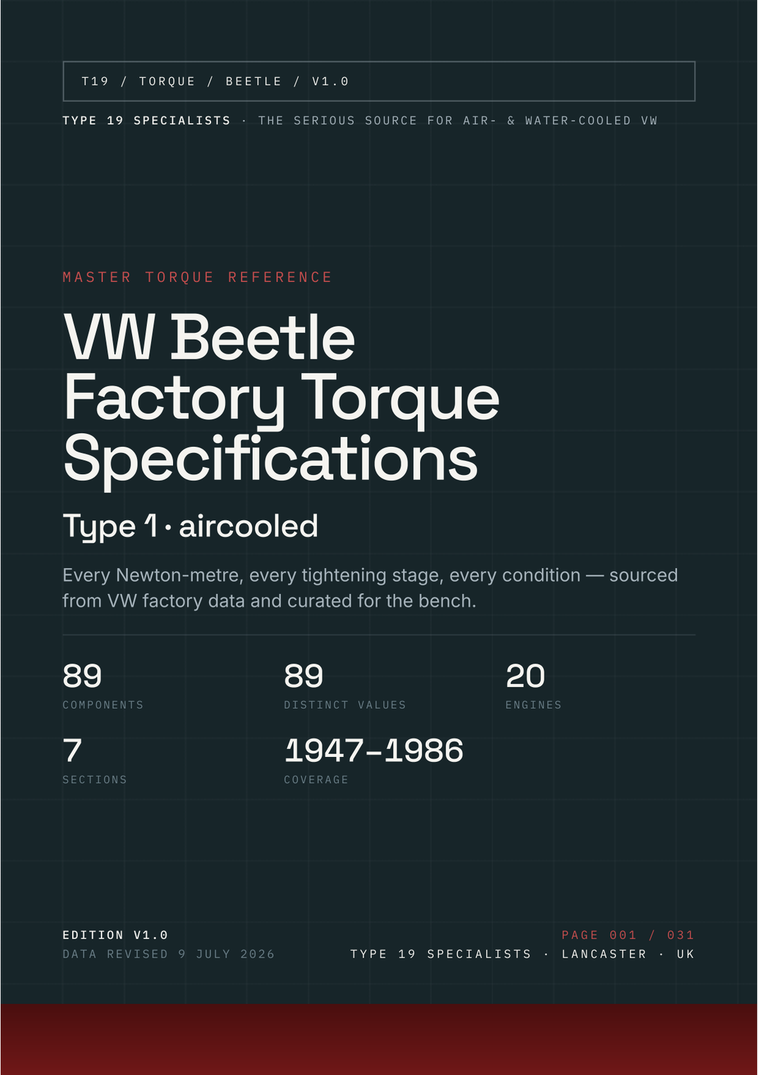Beetle Master Torque Reference — cover (Type 19 Specialists)